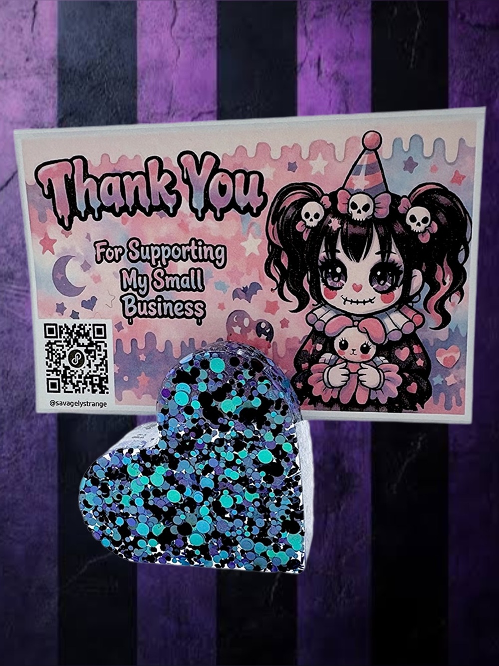 Handmade Glitter Confetti Heart Business Card / Photo Holder Display